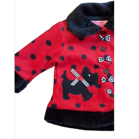 NWT Red and Black Polka Dot Scotty Dog Fur Jacket And Matching Pants ~Sz Newborn - Picture 2 of 4
